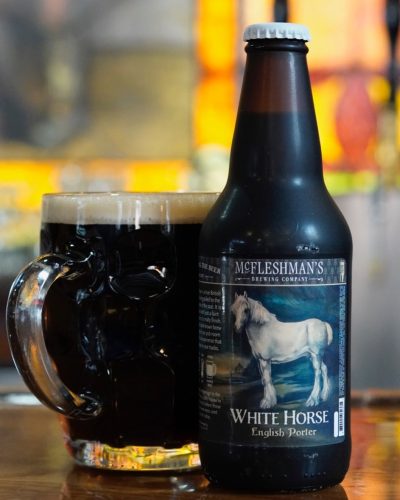 White Horse Porter Beer Bottle and Glass